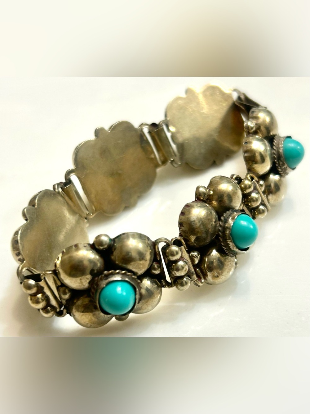 Vtg Wide Southwest Silver Turqouise Bracelet